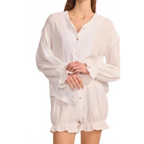 NEW BELLE D'AMOUR cotton gauze button down shorts in white - Picture 2 of 6